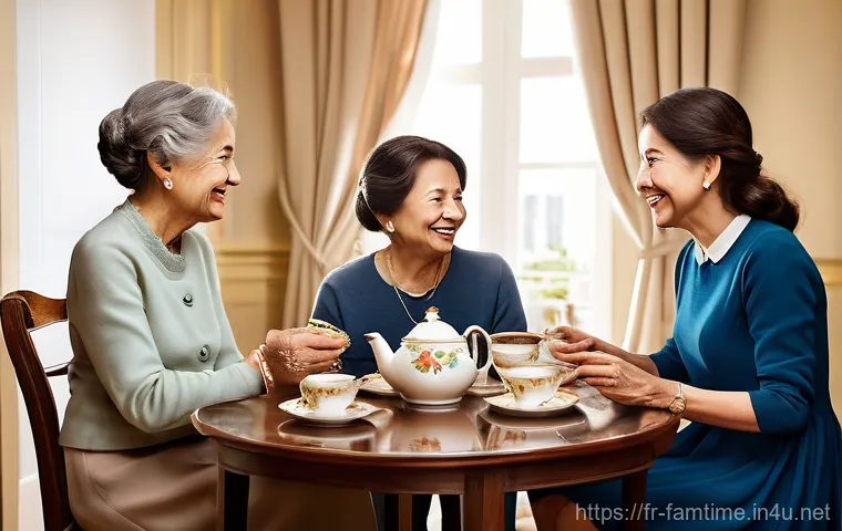 부모님과 함께하는 전통 차 체험 - **A Moment of Serene Reflection with Tea**
    Prompt: "A cozy and warm indoor setting, bathed in so...